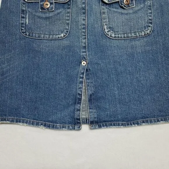 VINTAGE Y2K Bongo Distressed High Rise Stretchy Denim Mini Skirt Wide Belt Loops - Picture 9 of 12